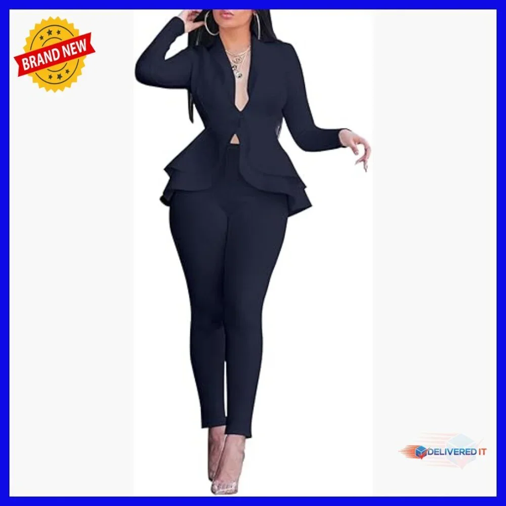 Long Sleeve Blazer and Pants Set, Slim Fit, Cotton Blend, Business Casual